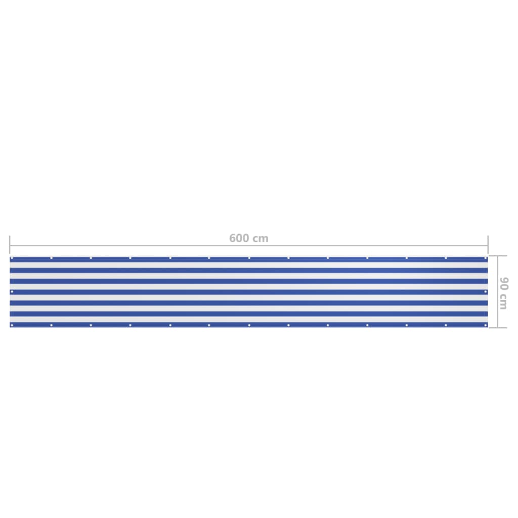 vidaXL Toldo para balcón tela oxford blanco y azul 90x600 cm