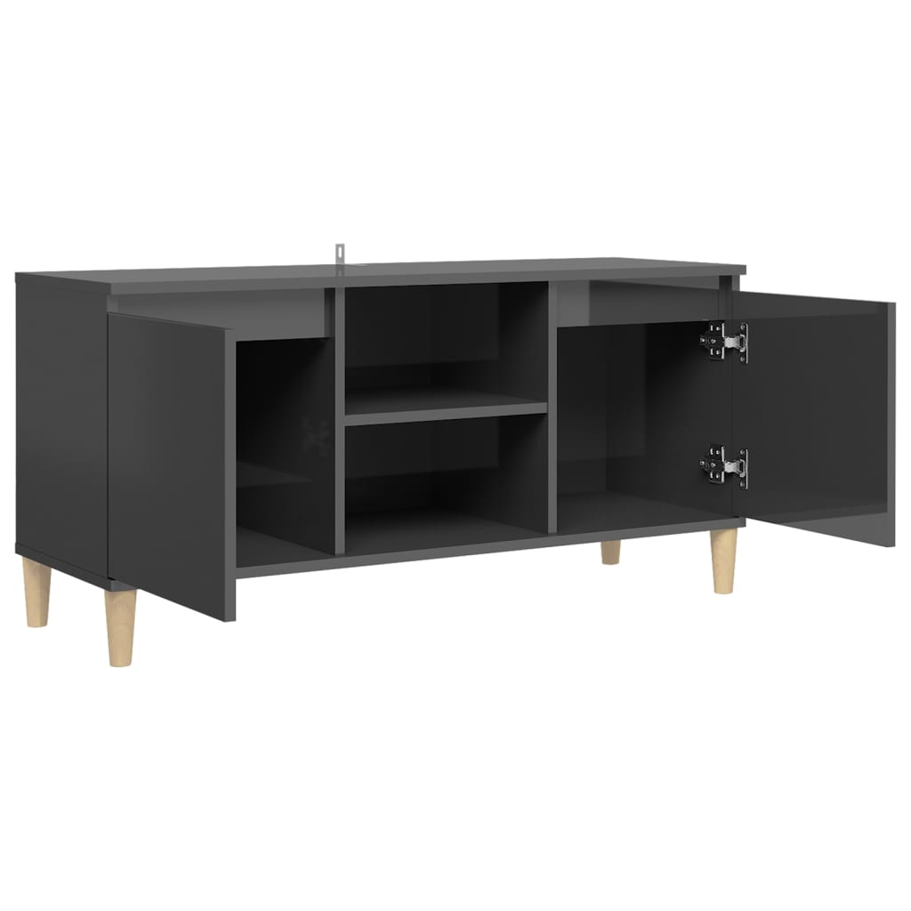 vidaXL Mueble de TV patas madera pino gris con brillo 103,5x35x50 cm