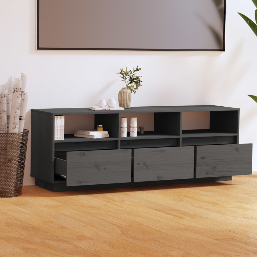 vidaXL Mueble de TV de madera maciza de pino gris 140x37x50 cm