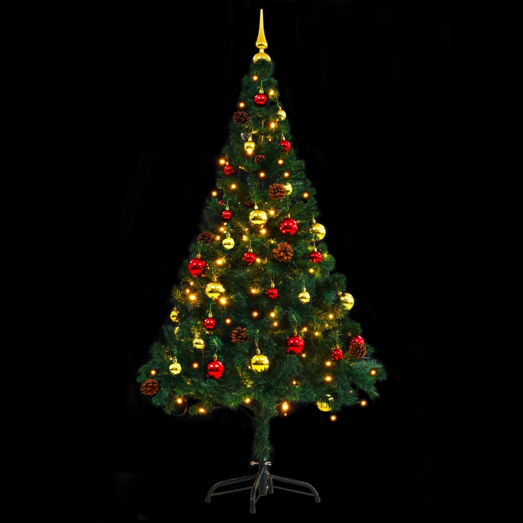 vidaXL Árbol de Navidad artificial con luces y bolas verde 150 cm