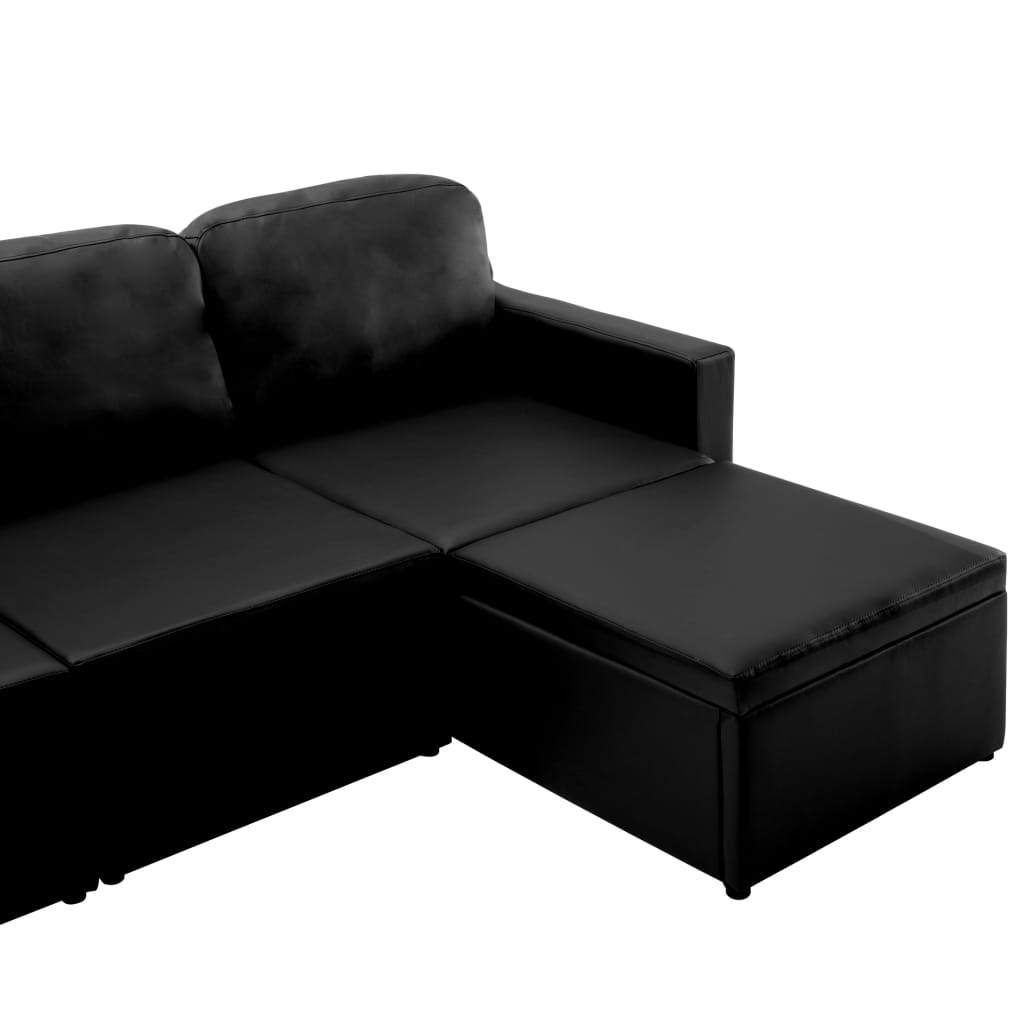 vidaXL Sofá cama modular de 3 plazas cuero sintético negro