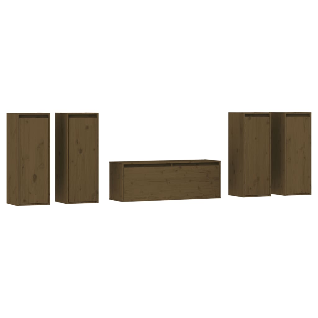 vidaXL Muebles para TV 5 piezas madera maciza de pino marrón miel
