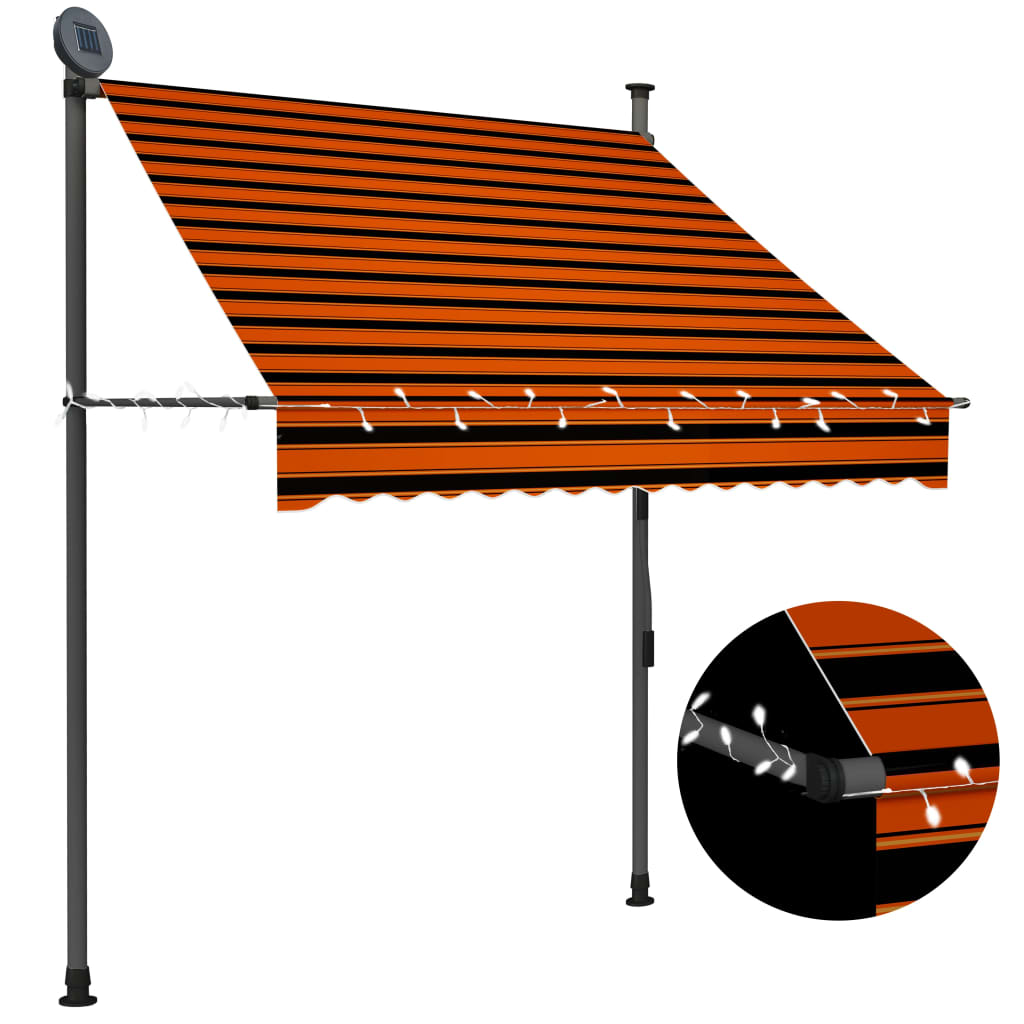 vidaXL Toldo manual retráctil con LED naranja y marrón 150 cm