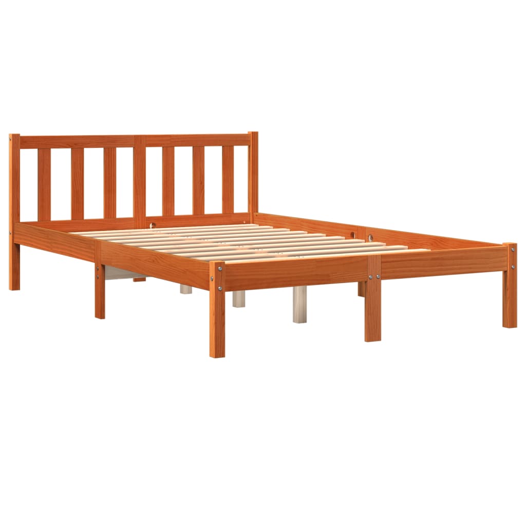 vidaXL Estructura de cama madera maciza pino marrón cera 140x200 cm