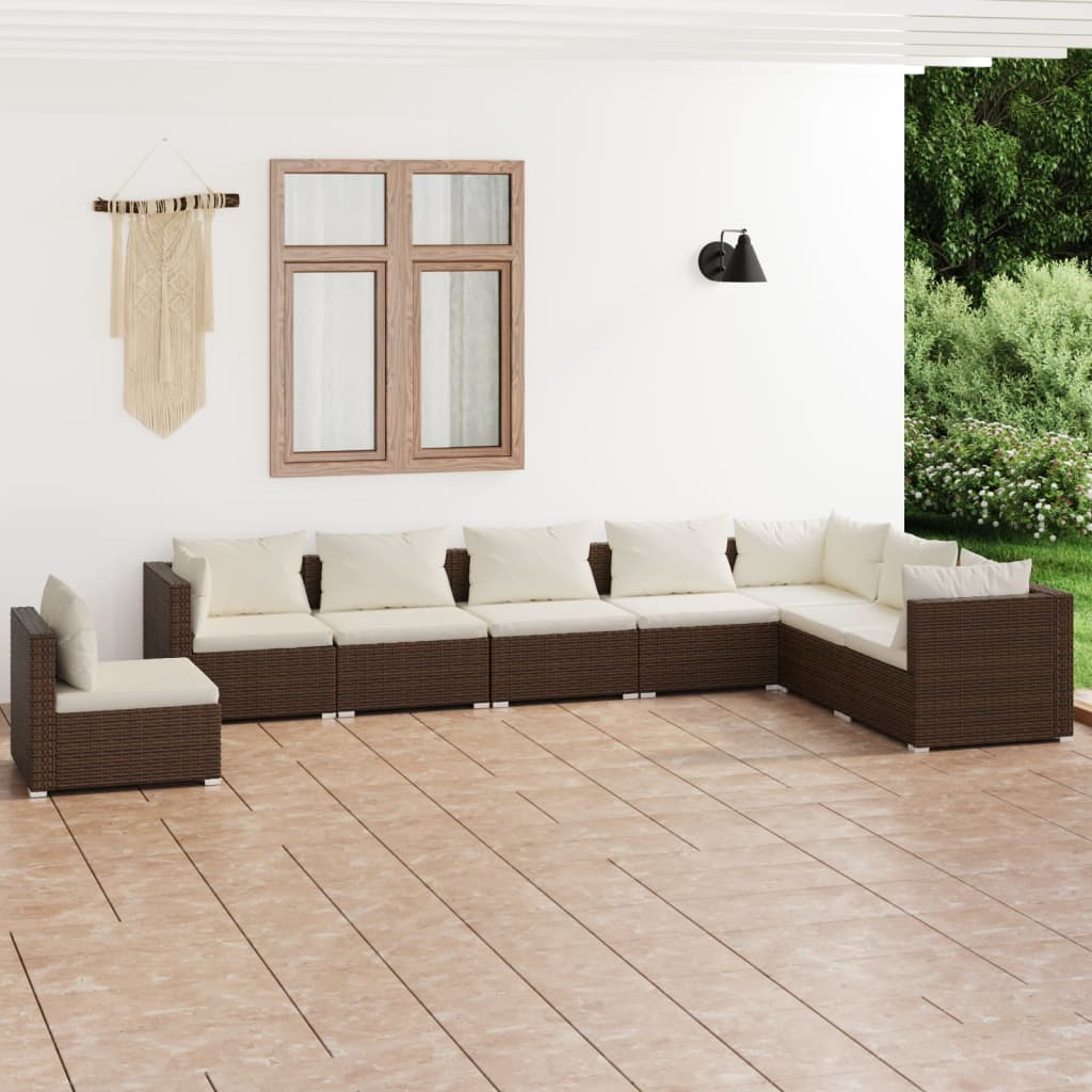 vidaXL Set muebles de jardín 8 piezas y cojines ratán sintético marrón
