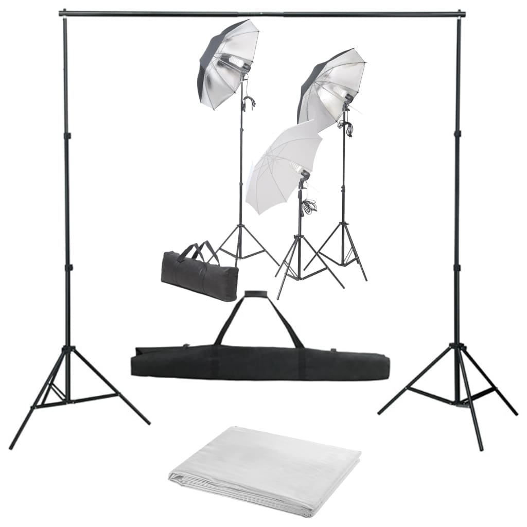 vidaXL Kit de estudio fotográfico con set de luces y telón de fondo