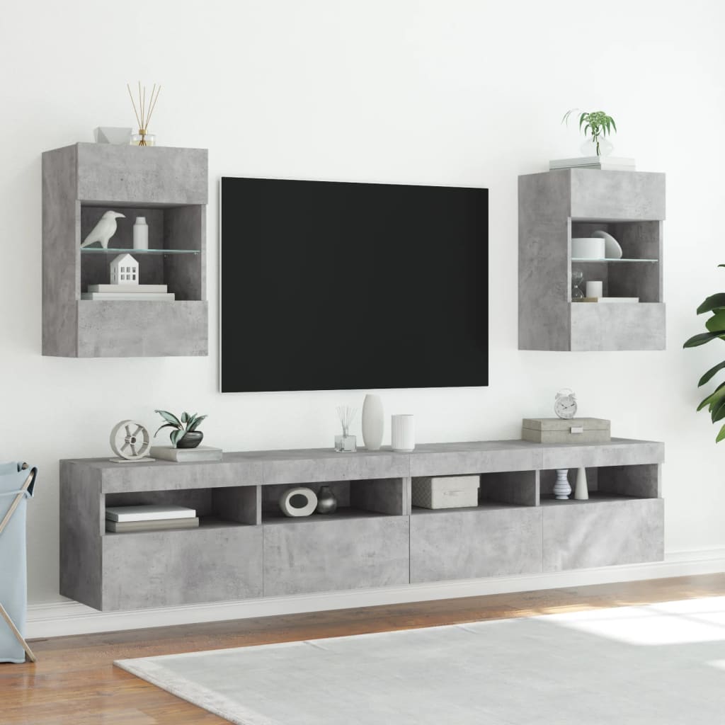 vidaXL Mueble de TV de pared con luces LED gris hormigón 40x30x60,5 cm