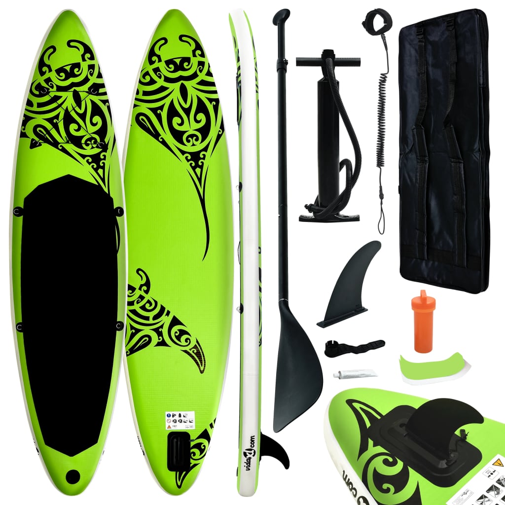 vidaXL Juego de tabla de paddle surf hinchable verde 320x76x15 cm