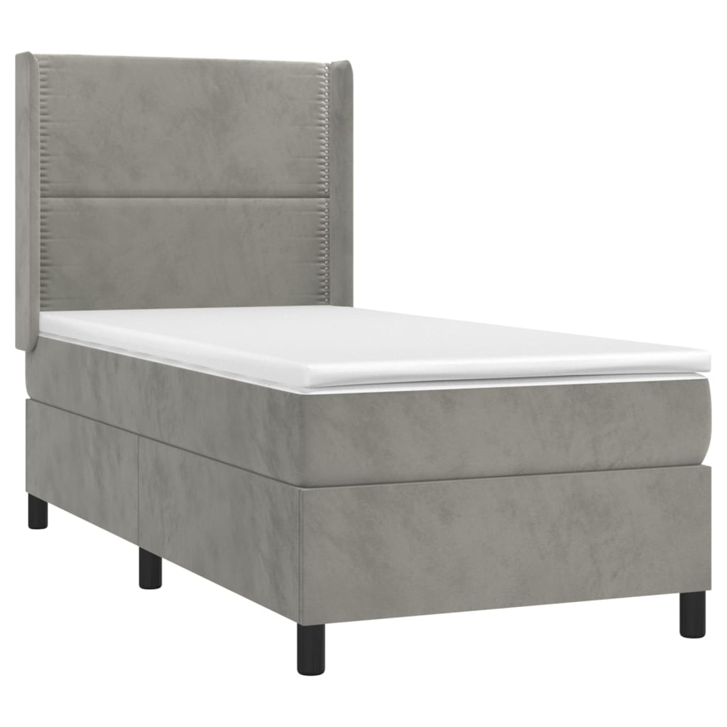 vidaXL Cama box spring colchón y LED terciopelo gris claro 90x190 cm