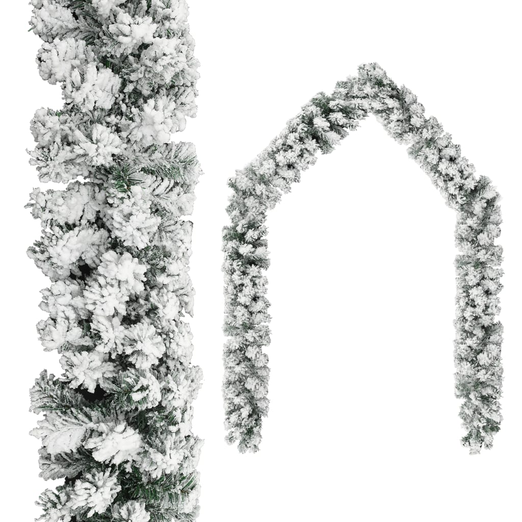 vidaXL Guirnalda navideña con LED y nieve 10 m PVC verde
