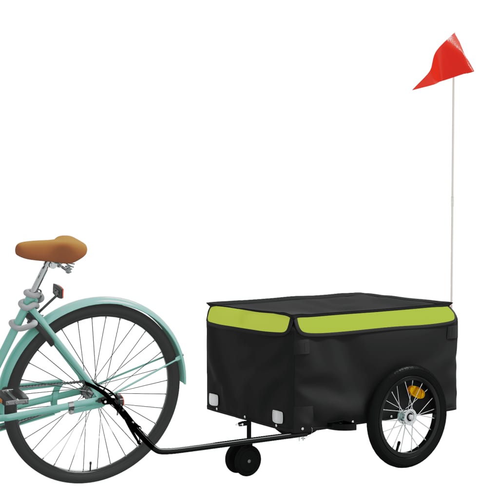 vidaXL Remolque para bicicleta hierro negro y verde 45 kg