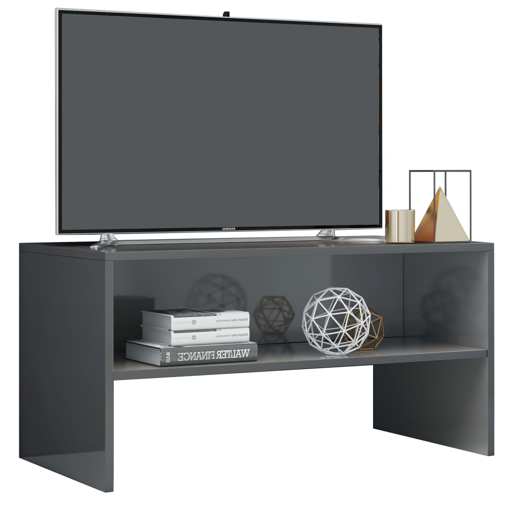 vidaXL Mueble de TV madera contrachapada gris brillante 80x40x40 cm