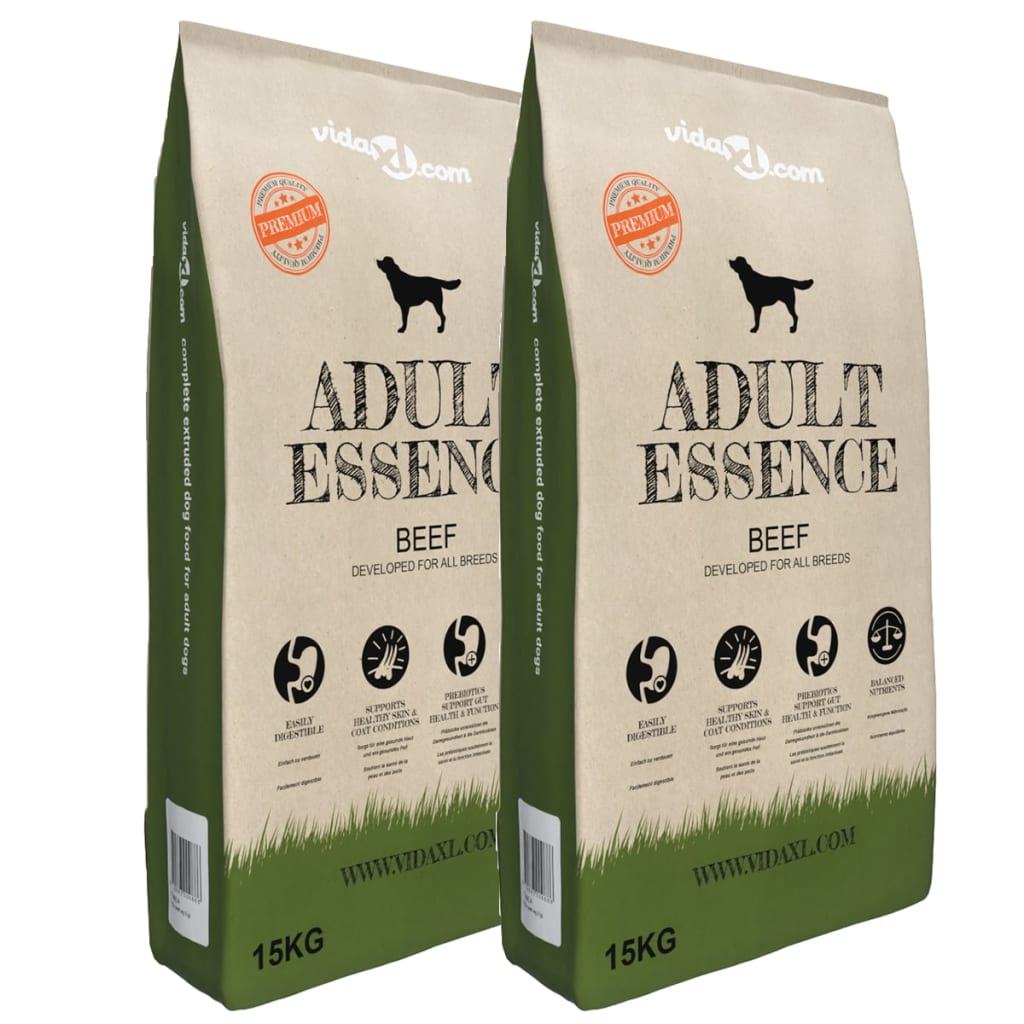 vidaXL Comida seca para perros Adult Essence Beef 2 uds 30 kg