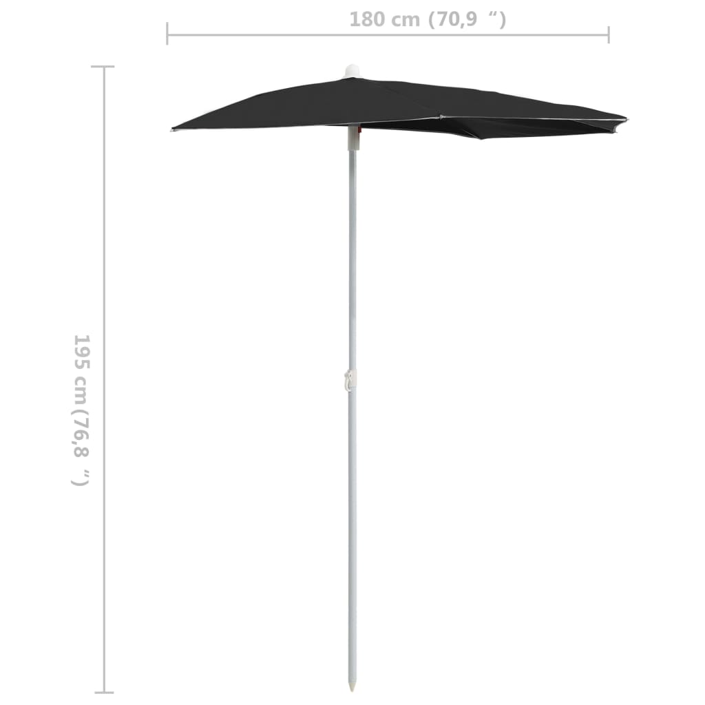 vidaXL Sombrilla de jardín semicircular con palo 300x150 cm negro