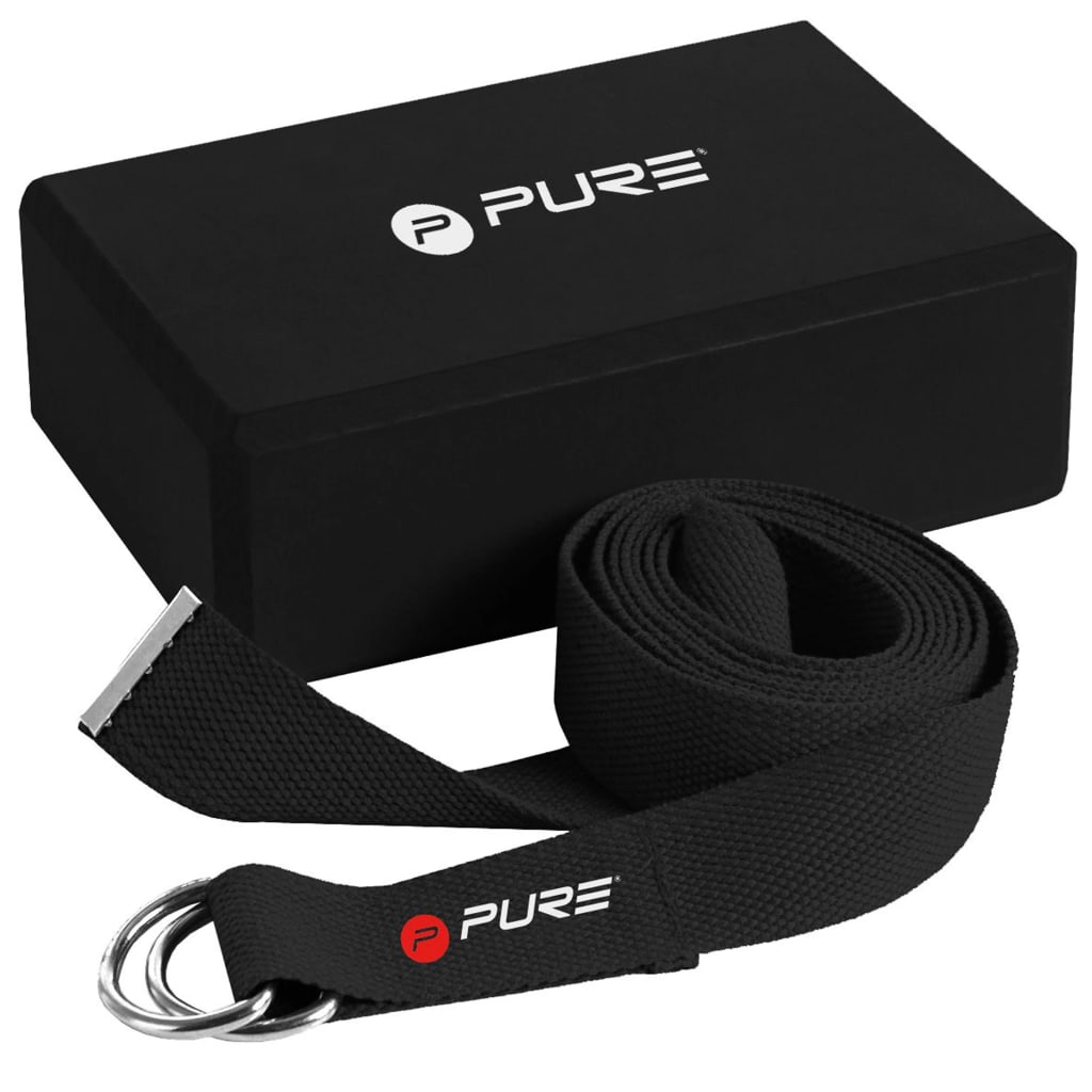 Pure2Improve Conjunto de correa y bloque de yoga negro