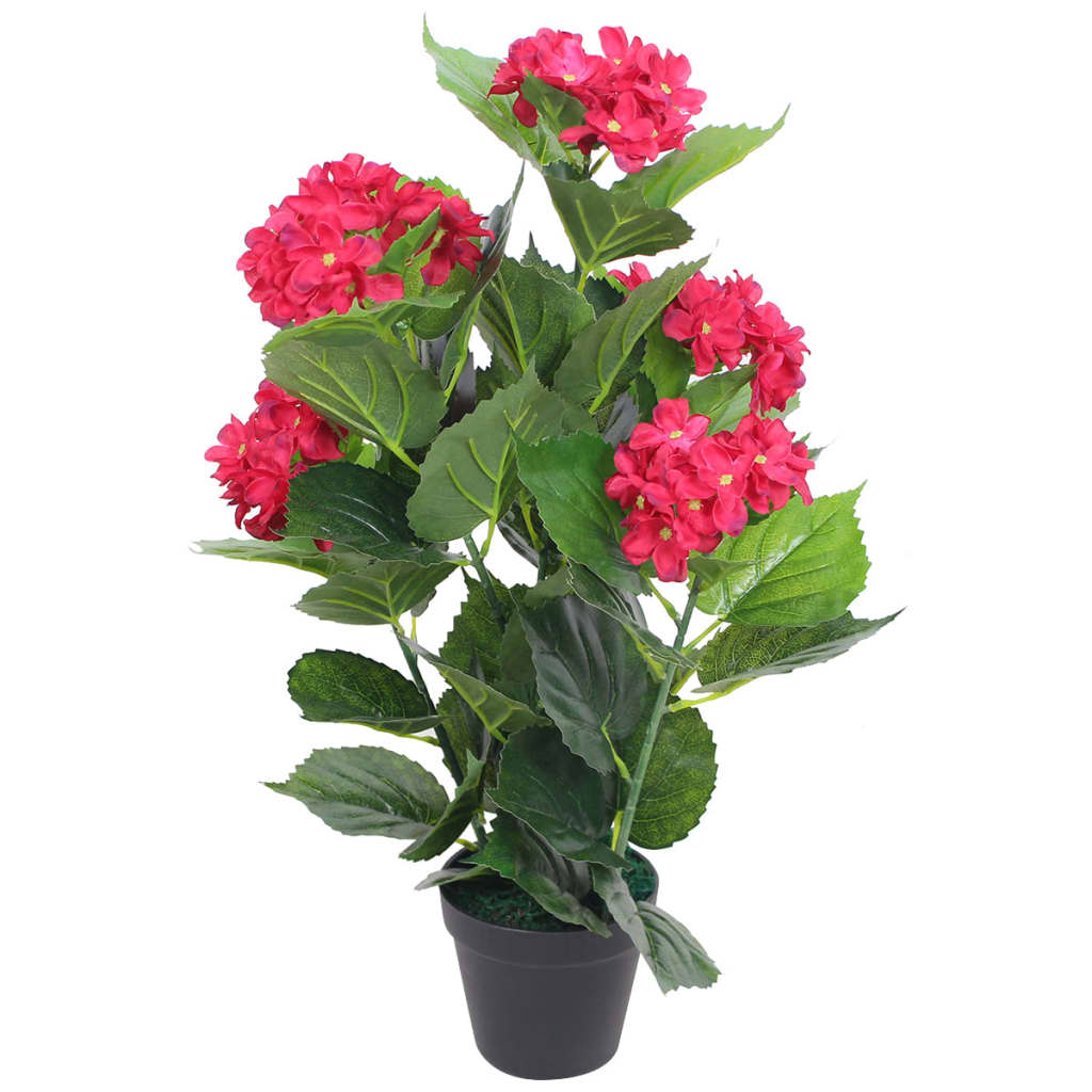 vidaXL Planta artificial hortensia con macetero 60 cm roja