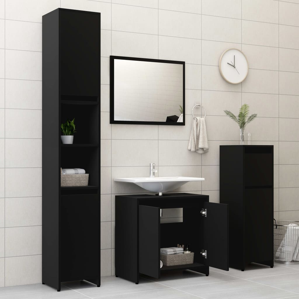 vidaXL Juego de muebles de baño 3 pzas madera de ingeniería negro