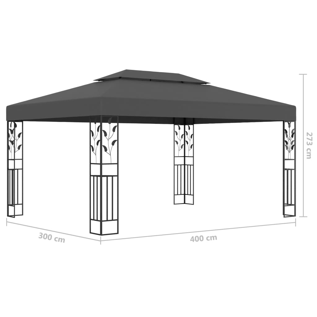 vidaXL Cenador con doble techo y tira de luces LED antracita 3x4 m