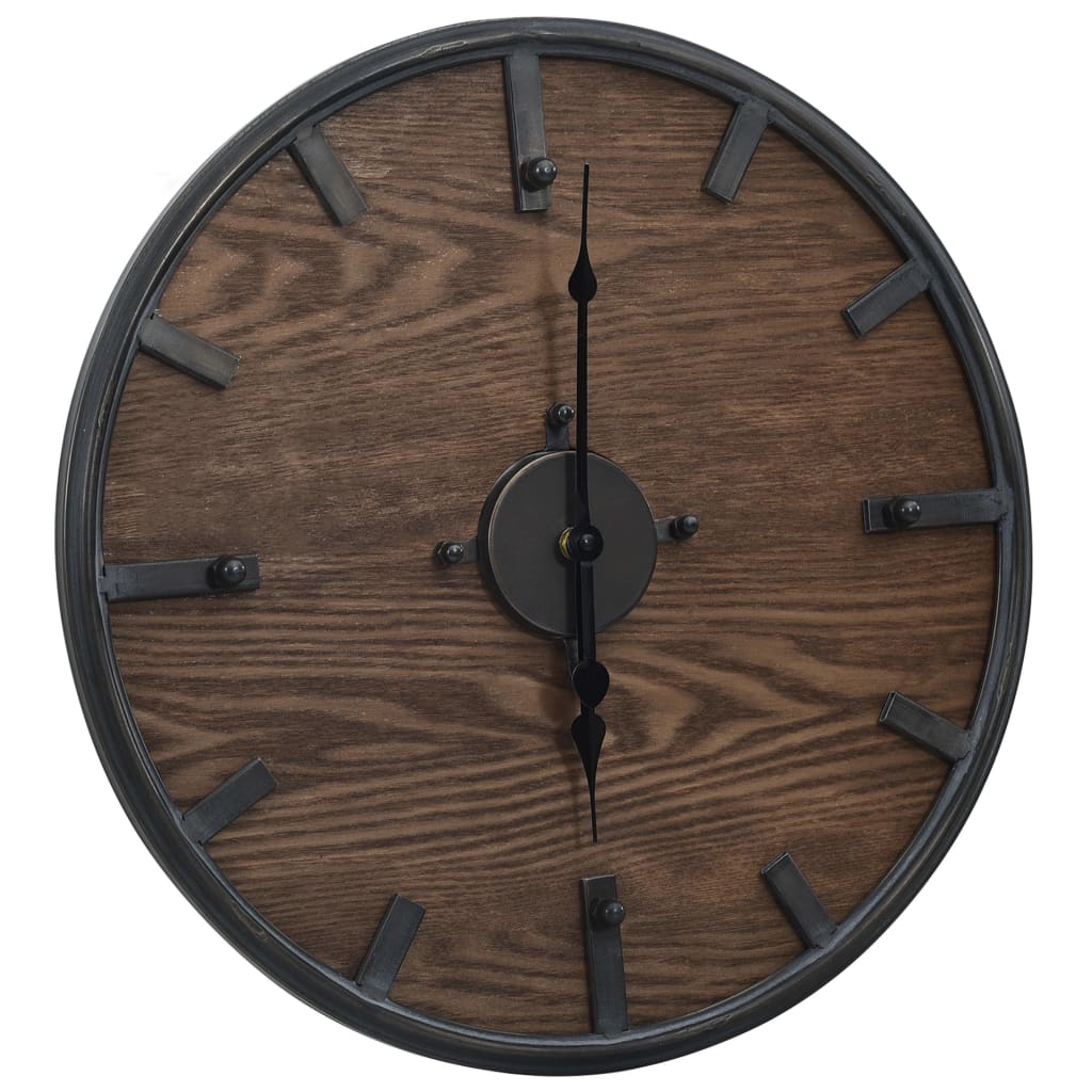 vidaXL Reloj de pared de hierro y MDF marrón y negro 45 cm