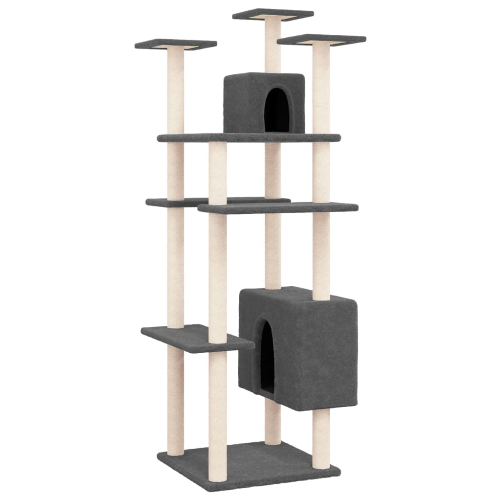 vidaXL Rascador para gatos con postes de sisal gris oscuro 162 cm
