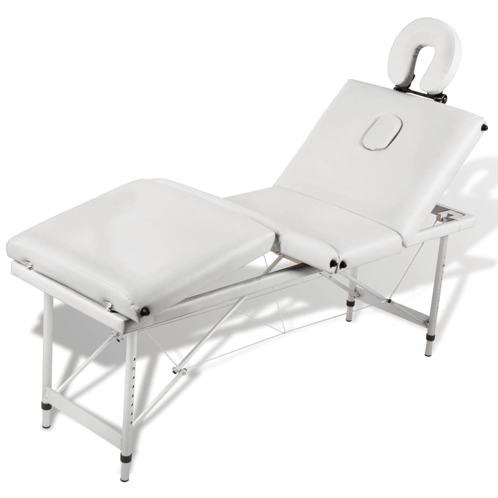 Mesa camilla de masaje de aluminio plegable de 4 cuerpos blanco crema