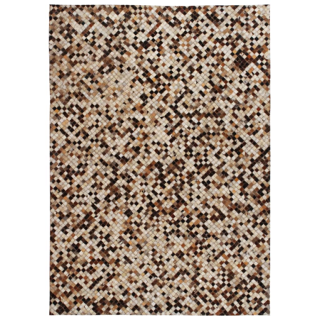 vidaXL Alfombra de retazos de cuero 160x230 cm cuadrados marrón/blanco