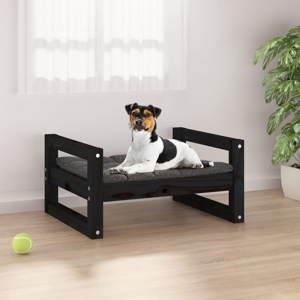 vidaXL Cama para perros madera maciza de pino negro 55,5x45,5x28 cm