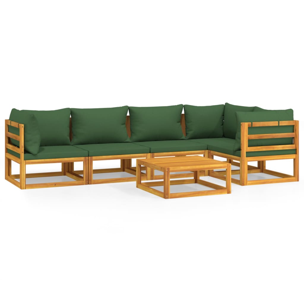 vidaXL Juego muebles de jardín 6 piezas madera maciza y cojines verdes