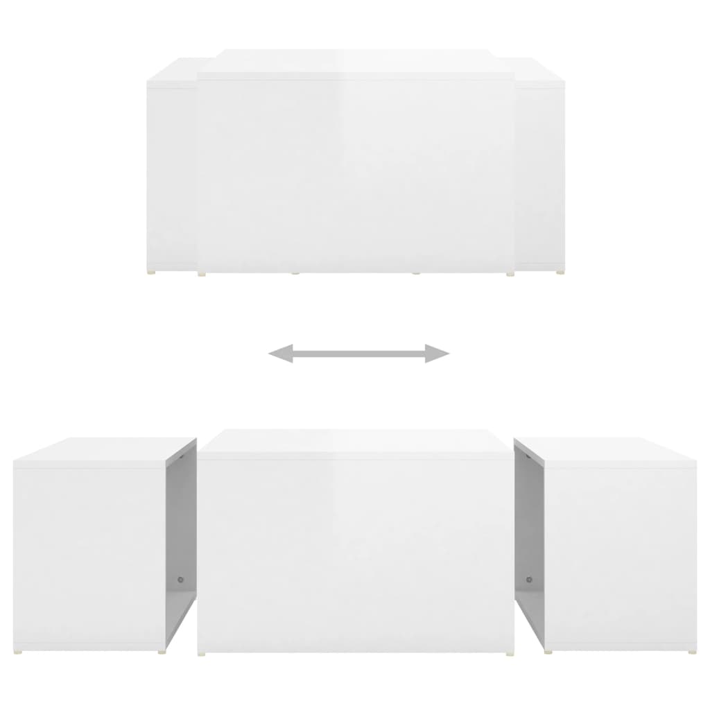 vidaXL Mesas de centro apilables 3 piezas blanco brillo 60x60x38 cm
