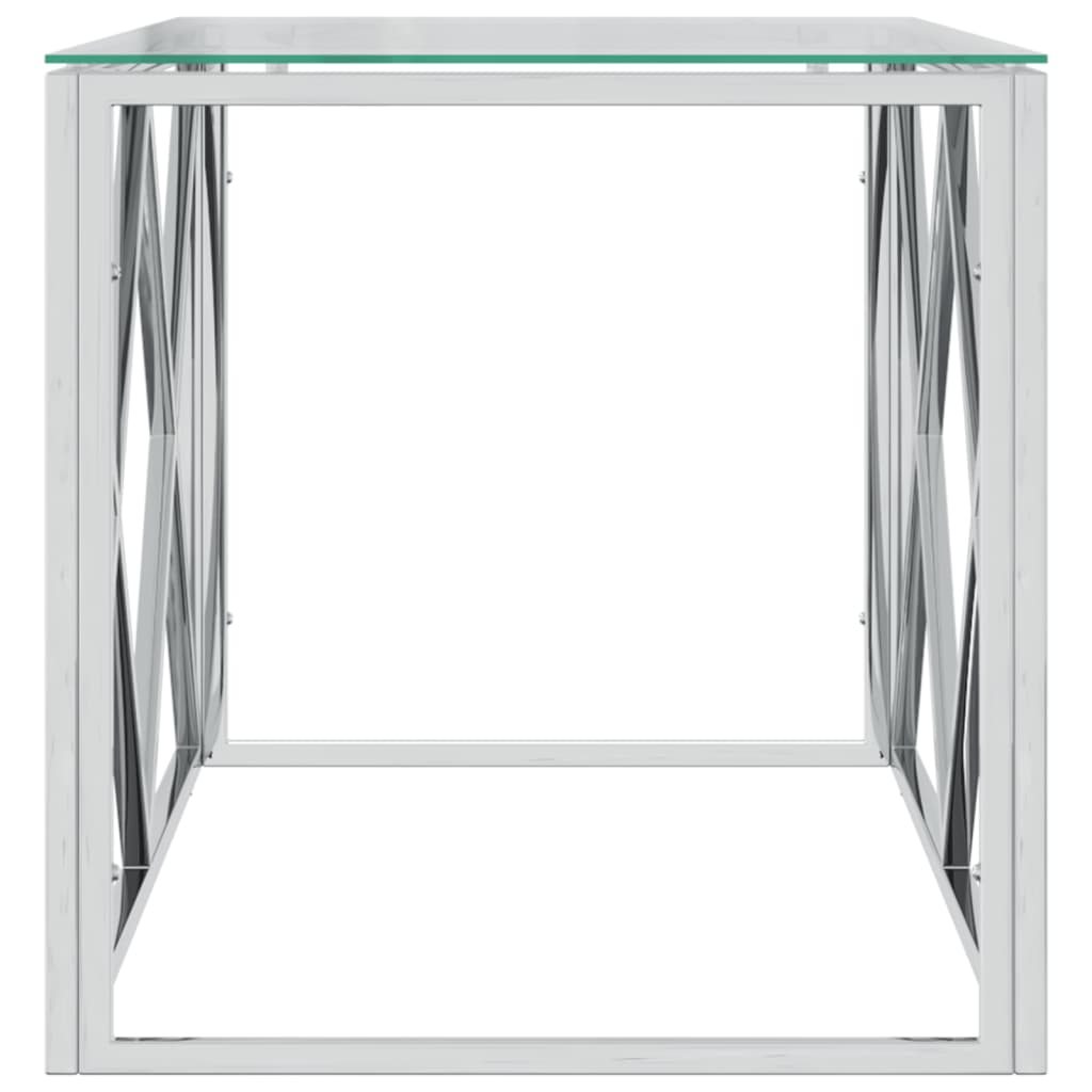 vidaXL Mesa de centro acero inoxidable y vidrio 110x45x45 cm