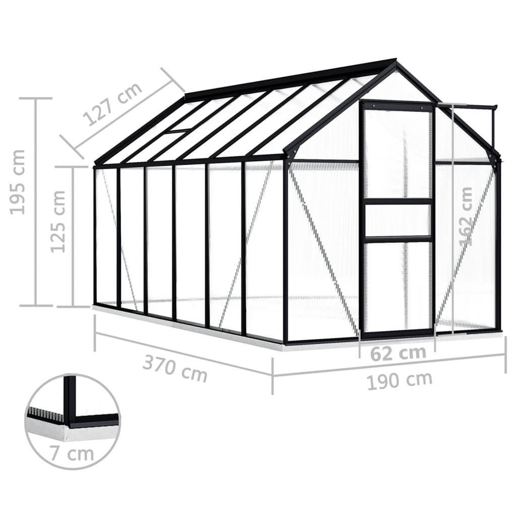 vidaXL Invernadero con estructura de aluminio gris antracita 7,03 m²