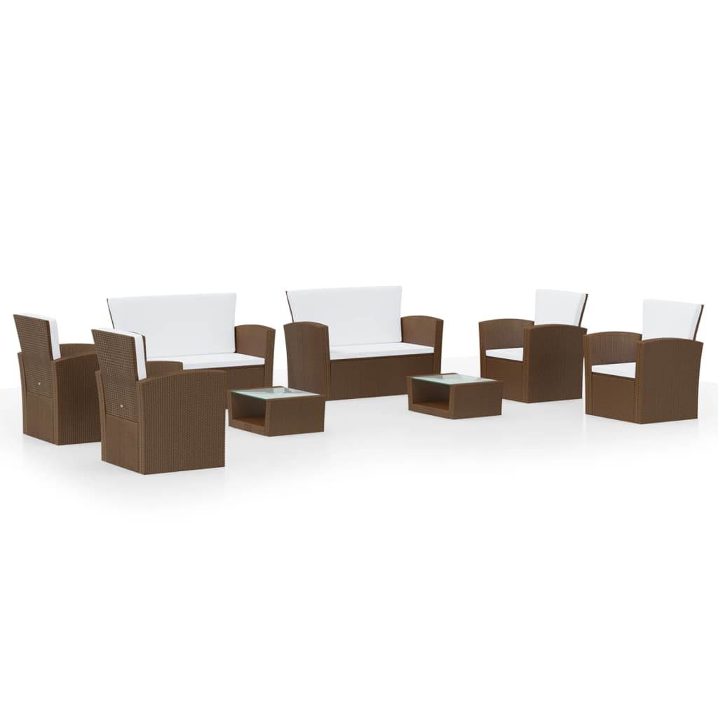 vidaXL Set muebles de jardín 8 pzas y cojines ratán sintético marrón
