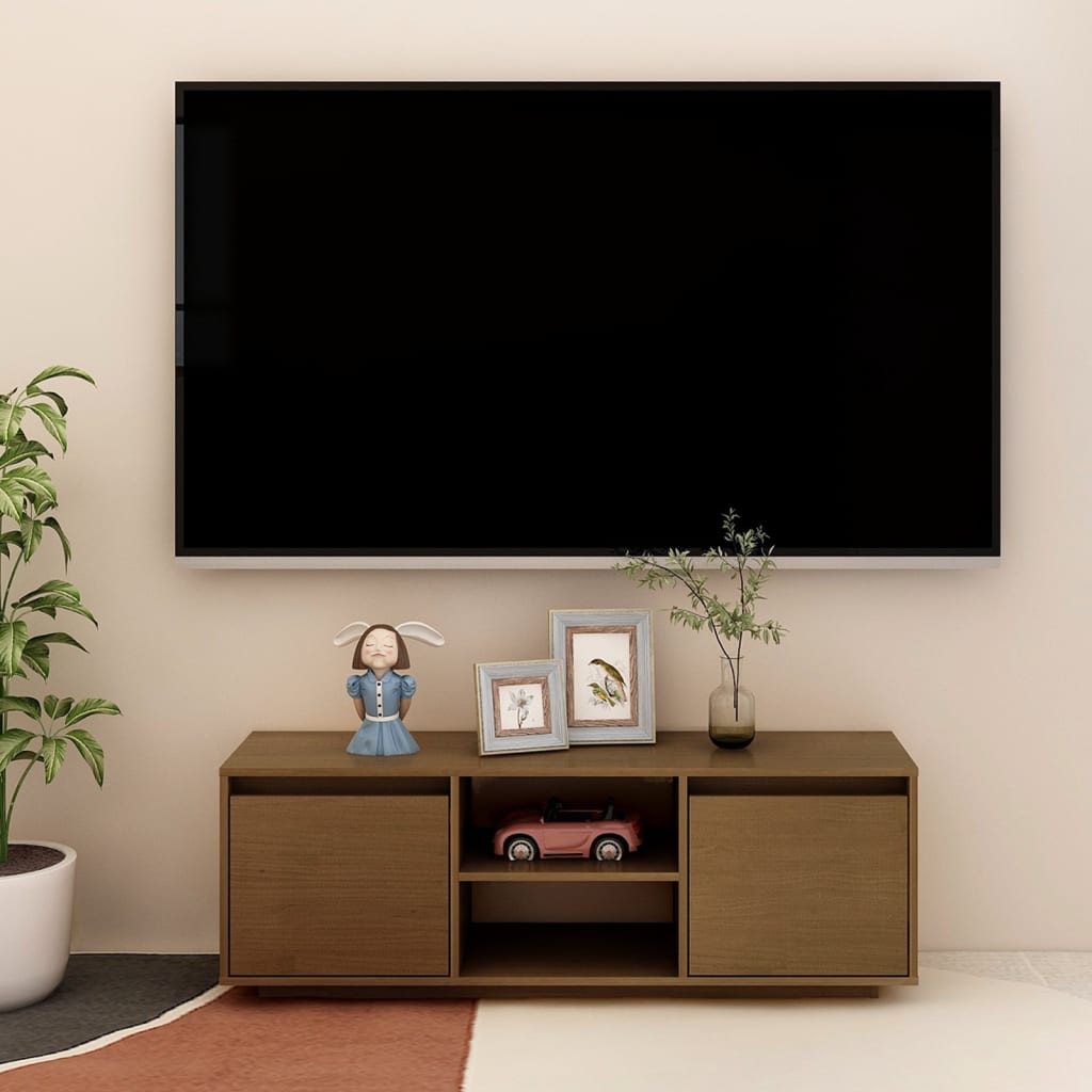 vidaXL Mueble de TV de madera maciza pino marrón miel 110x30x40 cm