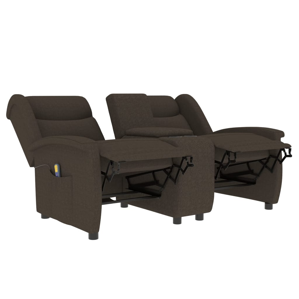 vidaXL Silla reclinable masaje 2 plazas con portavasos tela marrón