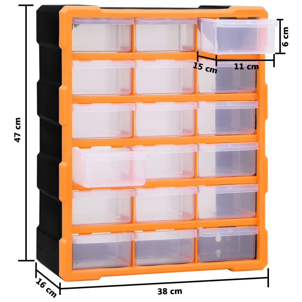 vidaXL Organizador multicajones con 18 cajones intermedios 38x16x47 cm