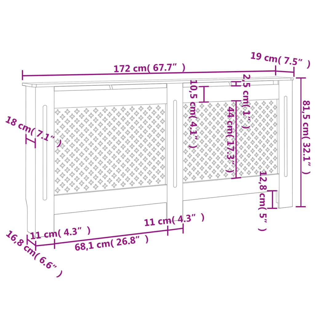vidaXL Cubierta para radiador MDF negro 172x19x81,5 cm