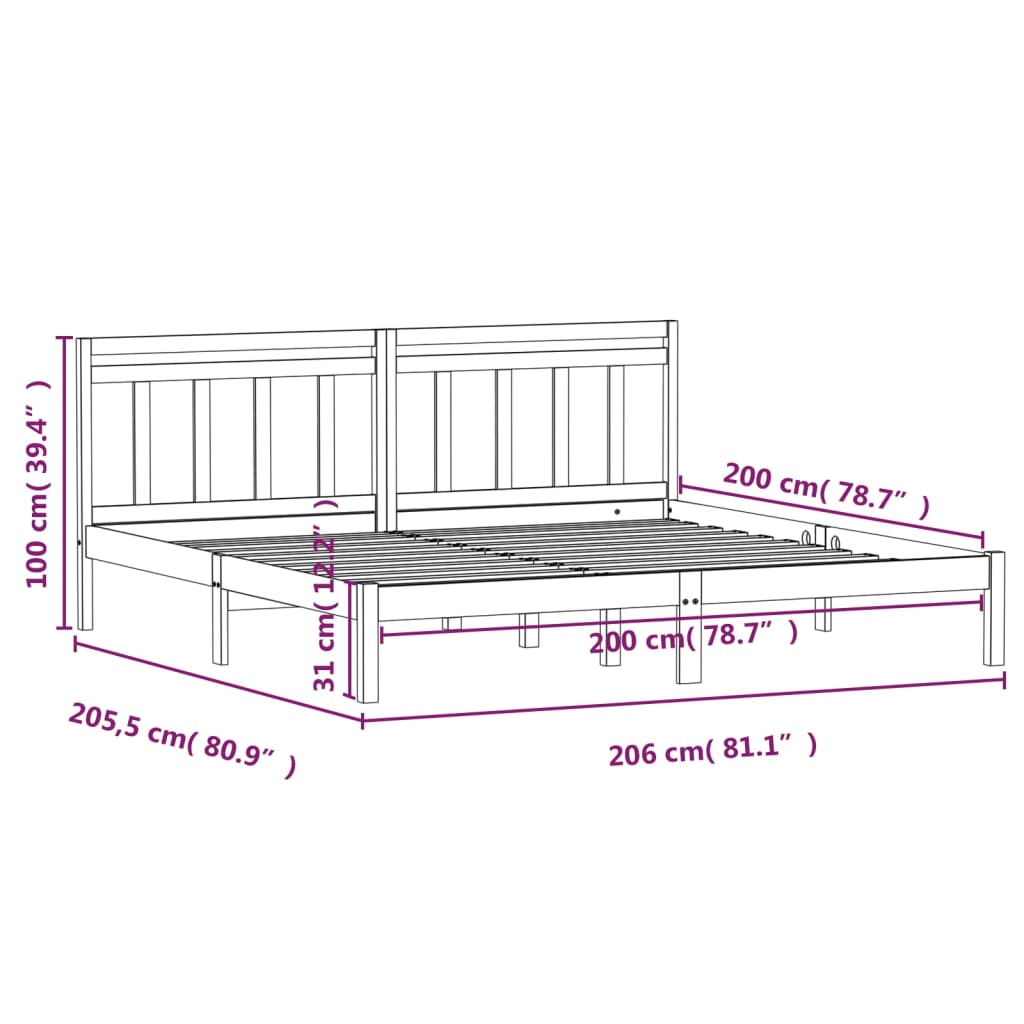 vidaXL Estructura de cama de madera maciza de pino negro 200x200 cm