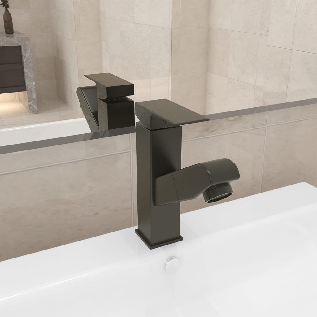 vidaXL Grifo de lavabo de baño con función extraíble negro 157x172 mm