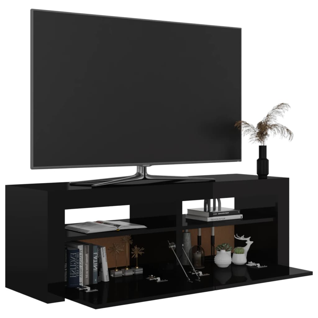 vidaXL Mueble para TV con luces LED negro brillante 120x35x40 cm