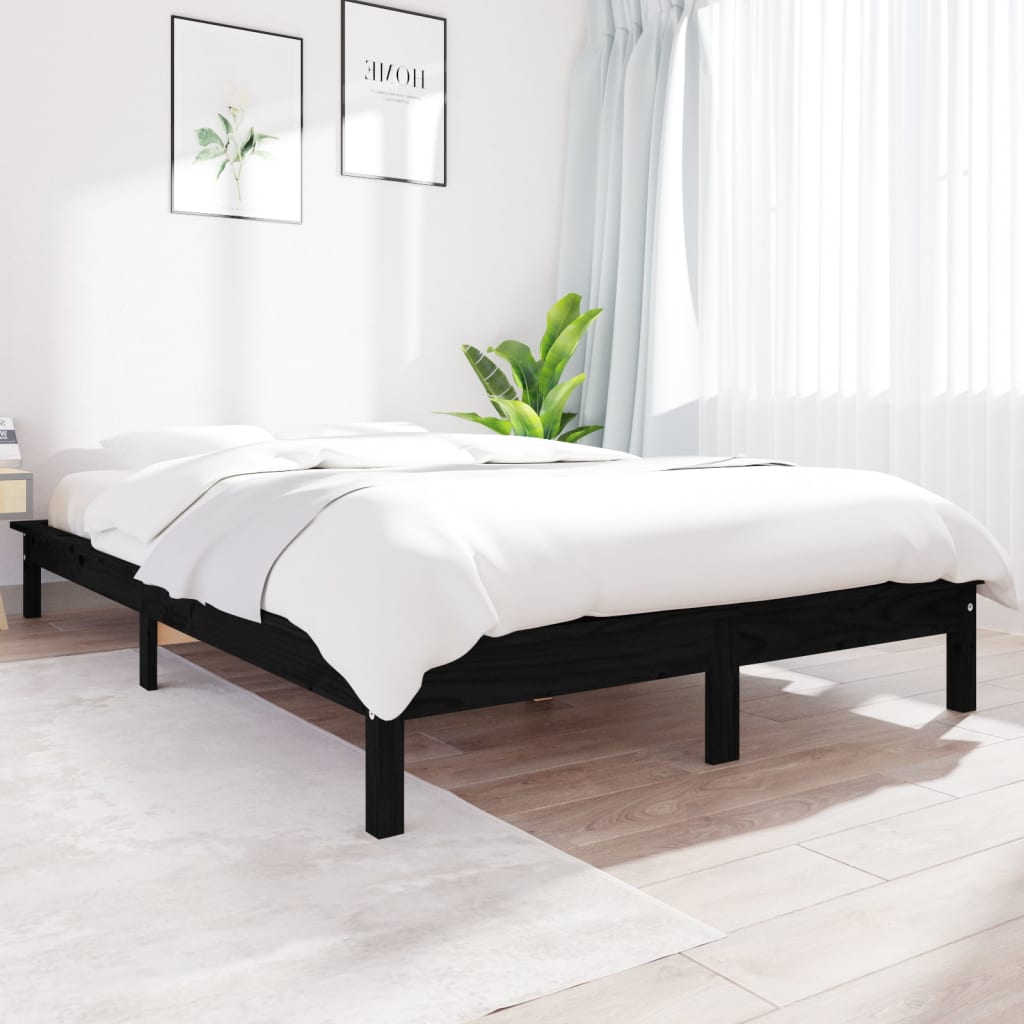 vidaXL Estructura de cama de madera maciza pino negra 150x200 cm