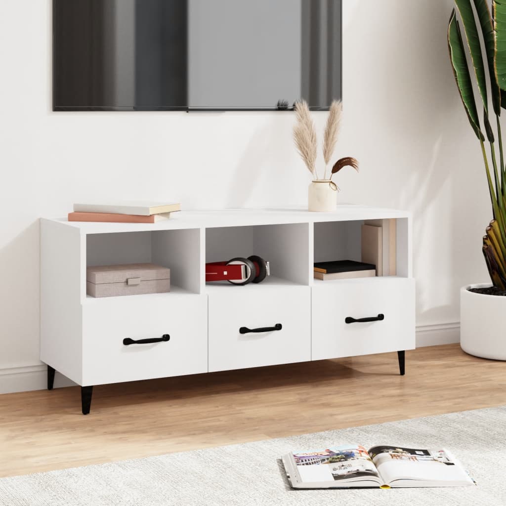vidaXL Mueble de TV madera contrachapada blanco 102x35x50 cm