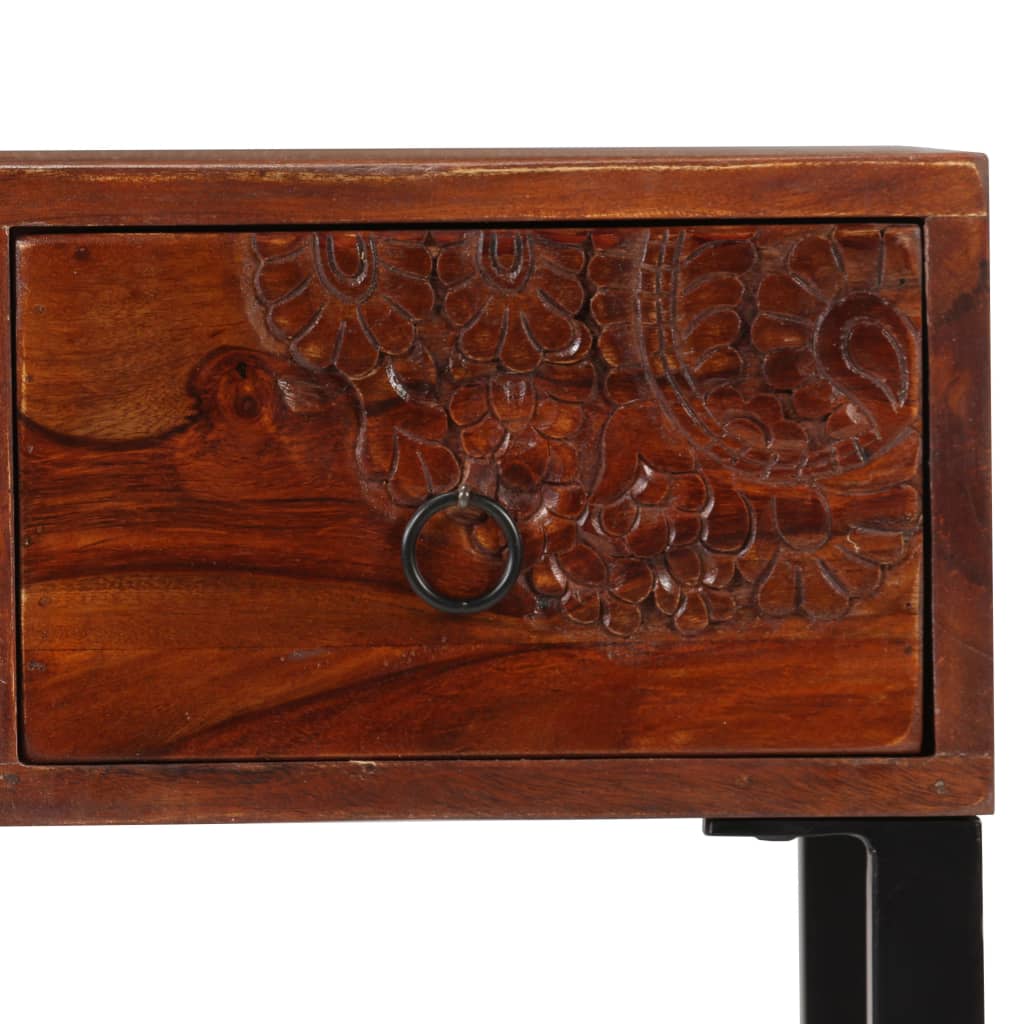 vidaXL Escritorio madera maciza sheesham cuero auténtico 117x50x76 cm
