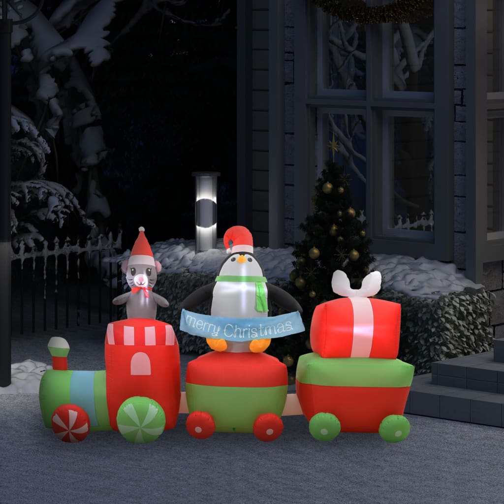 vidaXL Pingüino y ratón inflable en tren de Navidad LED IP44 350 cm