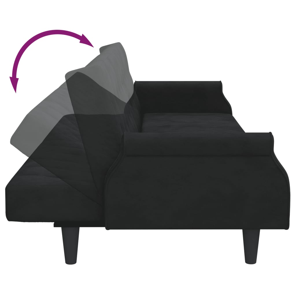 vidaXL Sofá cama de 2 plazas con almohadas y taburete terciopelo negro
