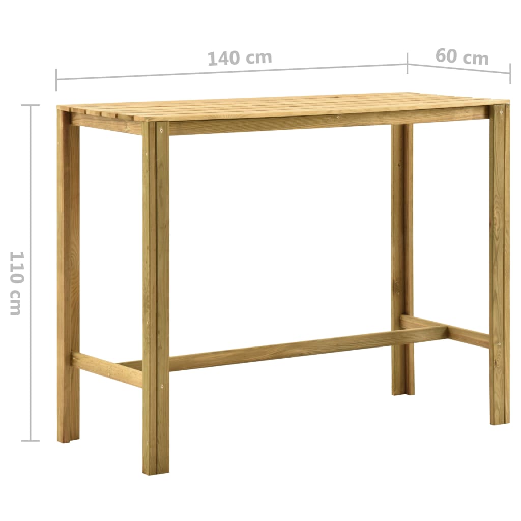 vidaXL Mesa de bar de jardín madera de pino impregnada 140x60x110 cm