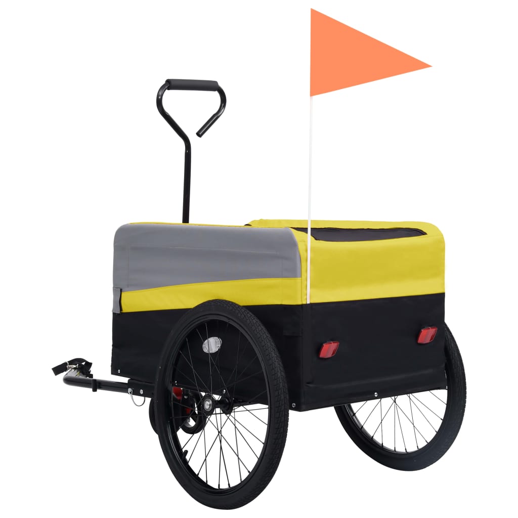 vidaXL Remolque y carrito de bicicleta XXL 2 en 1 amarillo gris negro