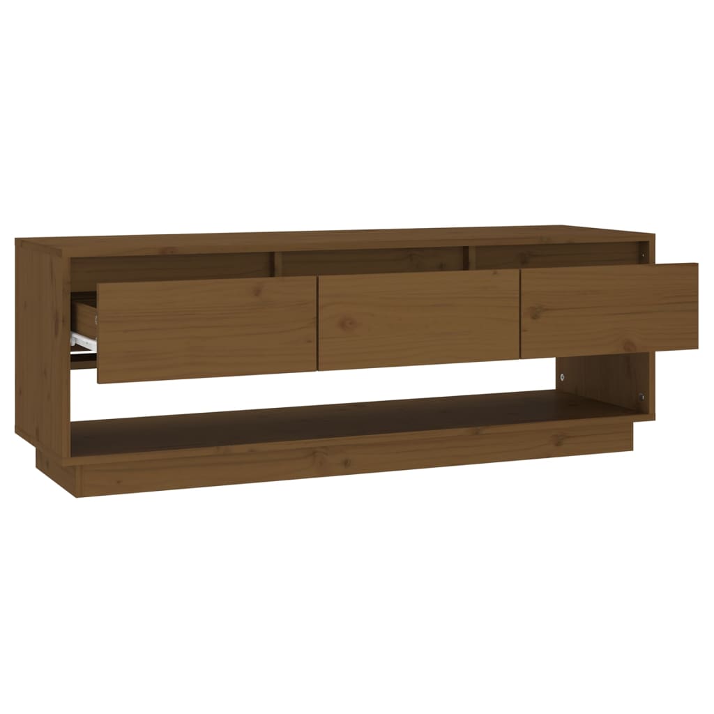 vidaXL Mueble de TV madera maciza de pino marrón miel 110,5x34x40 cm