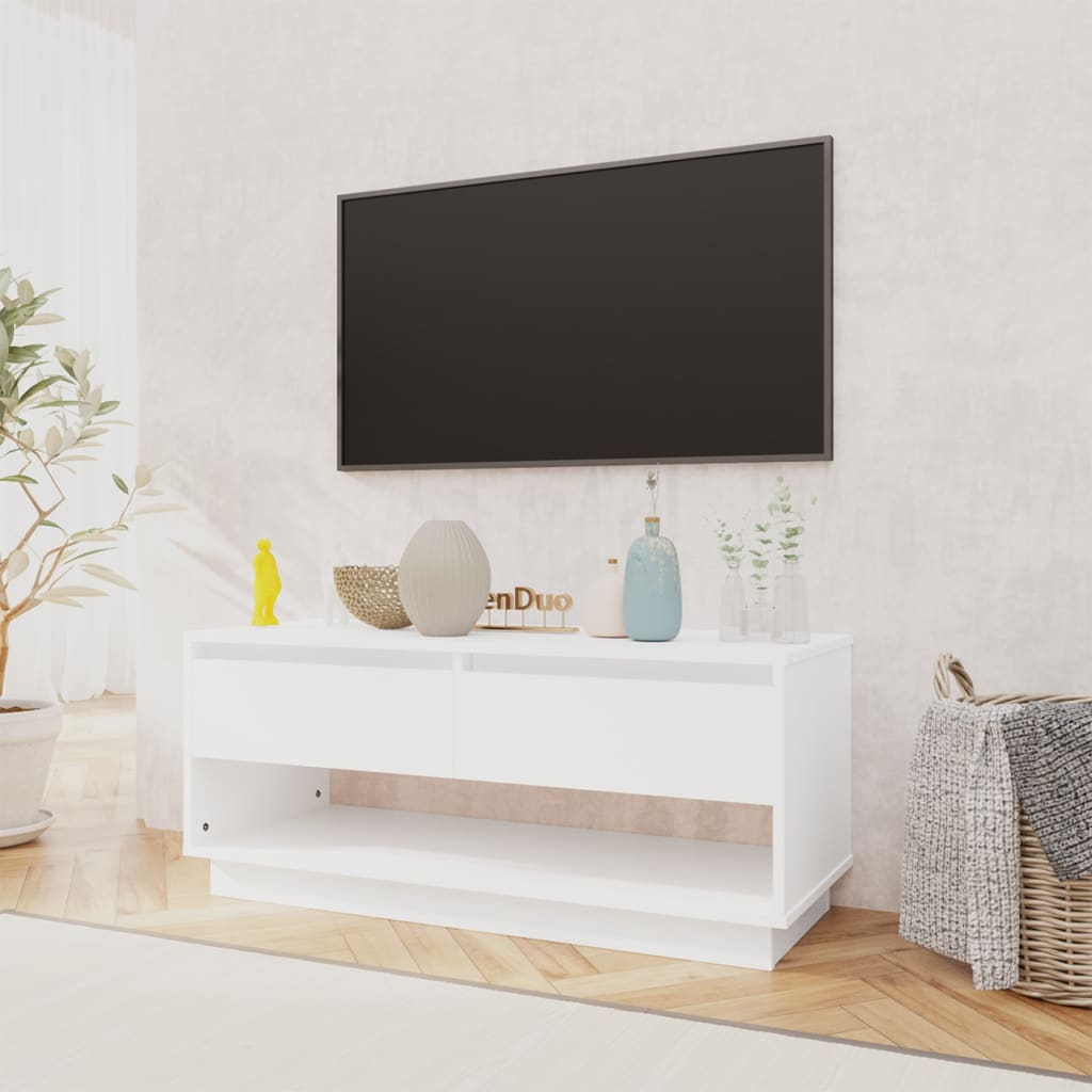 vidaXL Mueble para TV madera contrachapada blanco 102x41x44 cm