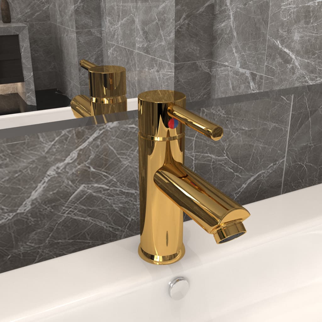 vidaXL Grifo para lavabo de baño acabado dorado 130x176 mm