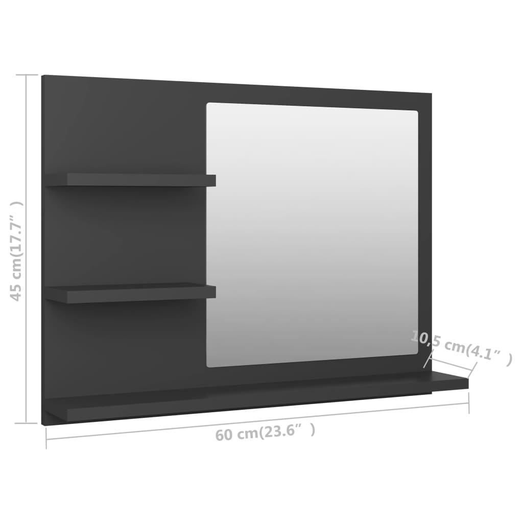 vidaXL Espejo de baño madera contrachapada gris 60x10,5x45 cm